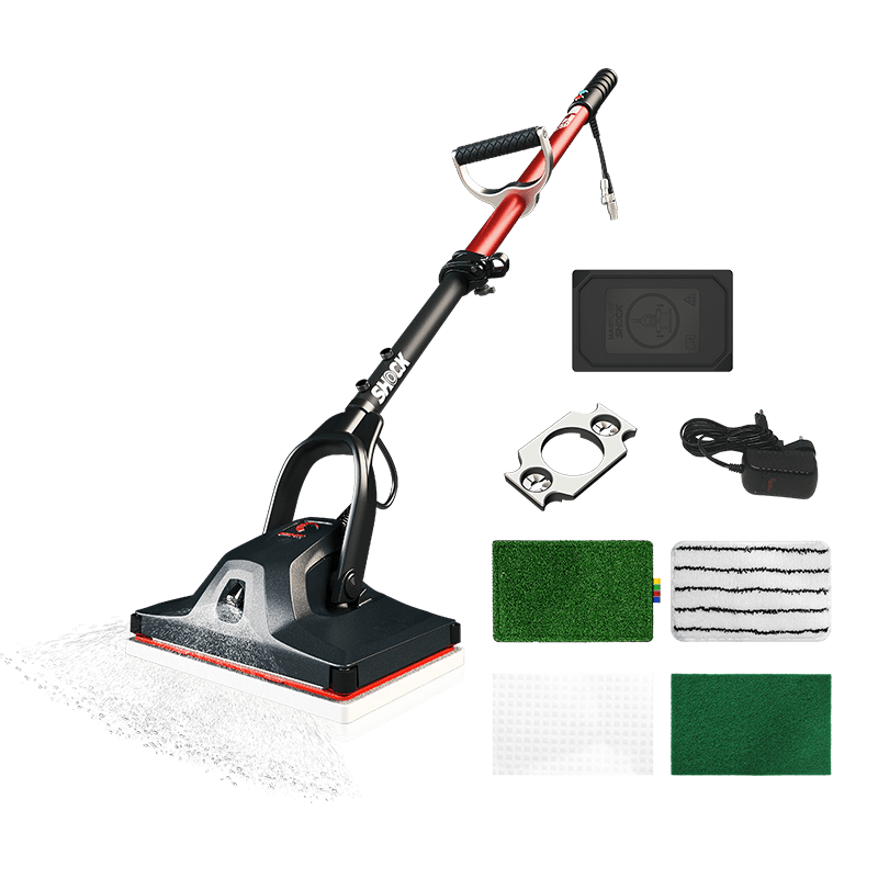 SHOCK NO BACKPACK Complete machine with Magplate pad holder, Weight Kit, Micro-Blade pad, Microfibre pad, Green Thinline pad, Maroon Strip pad, and Melamine pad