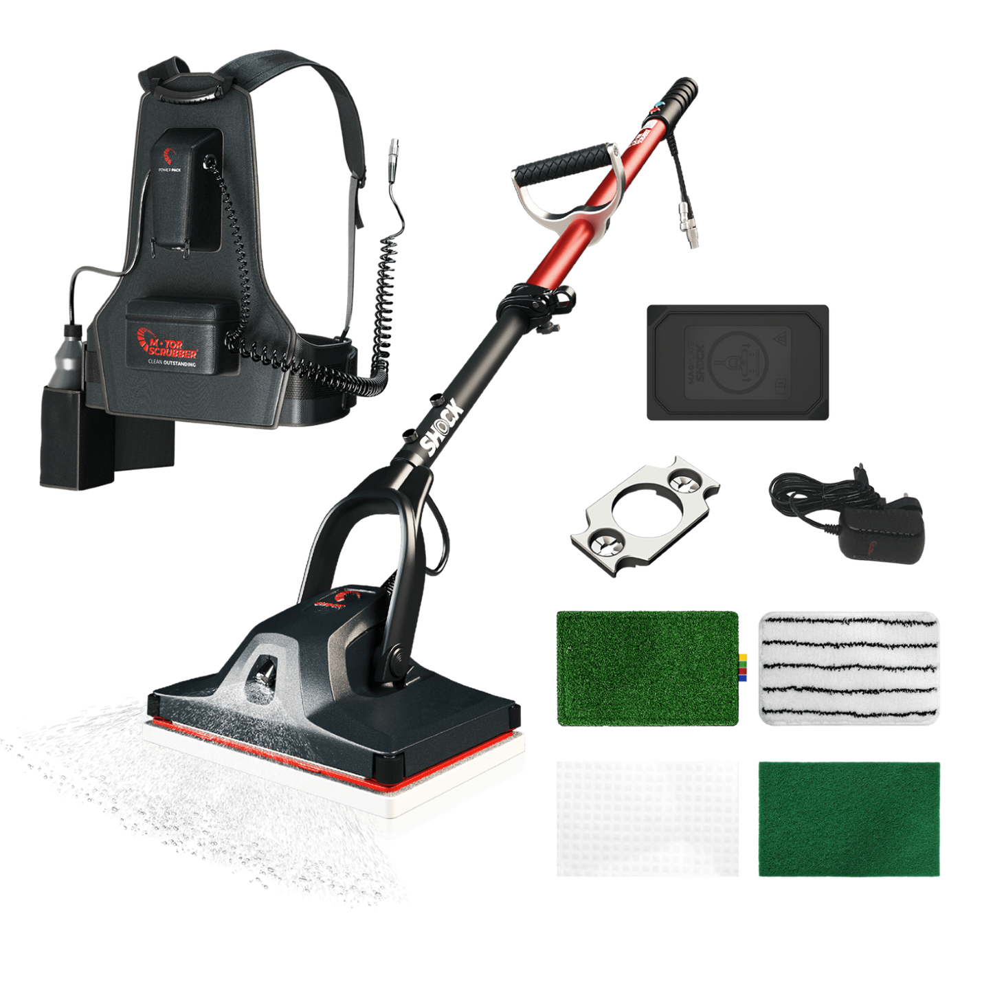 SHOCK STARTER KIT Complete machine with backpack, Magplate pad holder, Weight Kit, Micro- Blade pad, Microfibre pad, Green Thinline pad, Maroon Strip pad, and Melamine pad